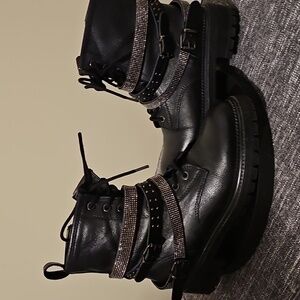 Steven Madden Captain Black Leather Combat Boots Womens 6.5